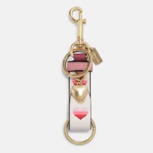 NEW! COACH Trigger Snap Bag Charm / Key Ring with Stripe Heart print, NWT!